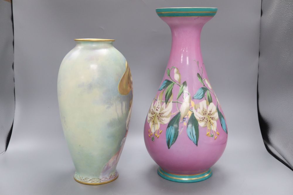 An Ernst Wahliss c.1900 vase and a Paris porcelain vase, height 38.5cm